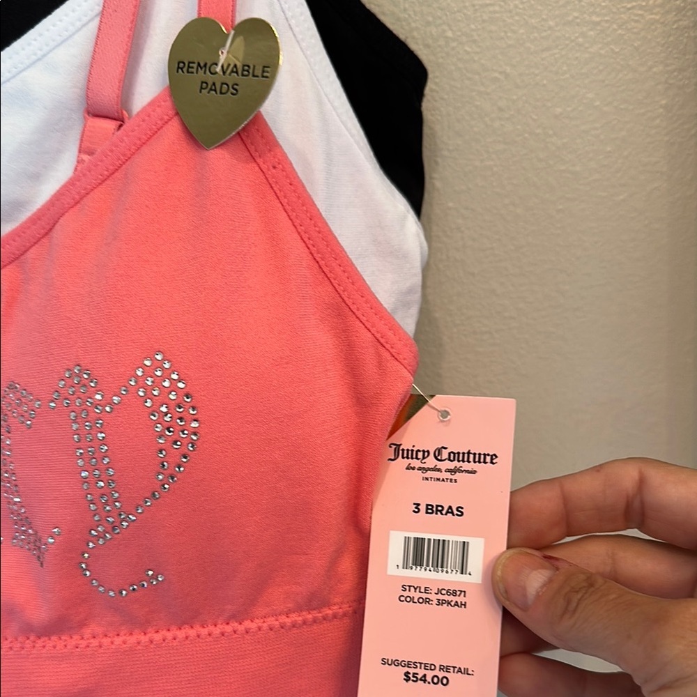 Juicy Couture Pink, Black, and White Bralette Set. 90% Nylon/10%Spandex. Size S - Picture 5 of 7